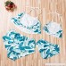 Infant Family Matching 2PCS Leaf Print Halter Neck Ruffles Swimsuit Mommy Girl Spaghetti Straps Lace Up Crop Top Blue B07N2LCSMS